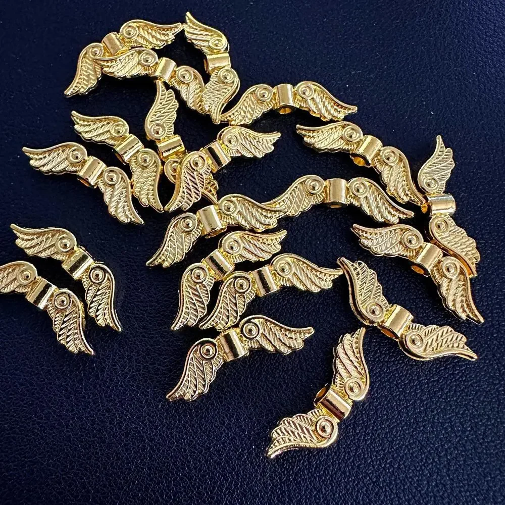Pack of 20 pcs · 23mm Gold Plated Pewter Beads Angel Wings Craft Jewelry Beads